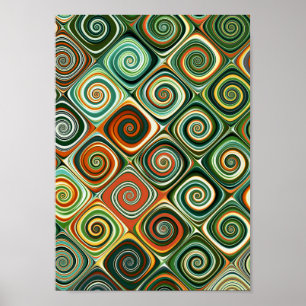 Poster Spirale géométrique abstraite verte et orange