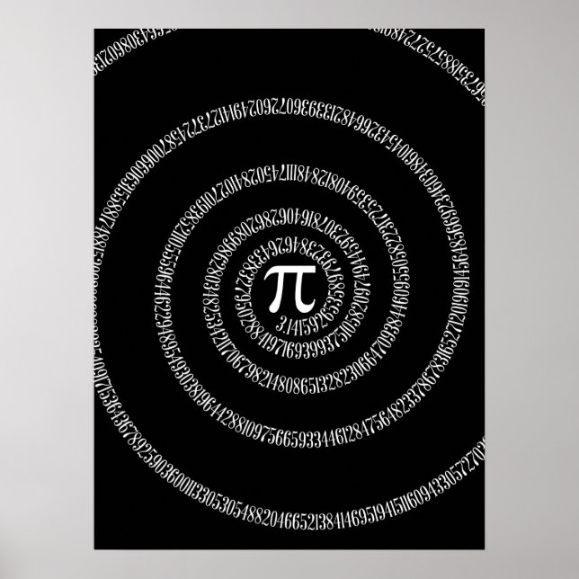 Poster Spirale pour la typographie de Pi sur Noir (Devant)