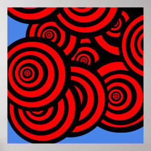 Poster Spirales noires et bleues rouges hypnotiques