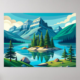 Poster Spirit Island Lac Maligne Paysage