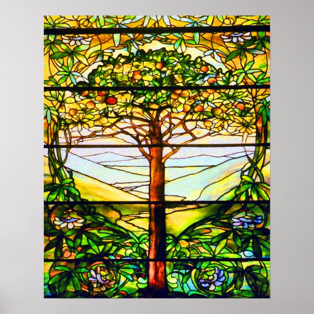 Poster Spirituelle Tiffany Fenêtre Arbre Pittoresque Pays (Devant)