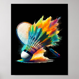 Poster Splash Art Badminton Joueur Navette Racket Sports