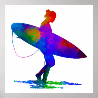 Poster Splash de peinture de fille surfeur