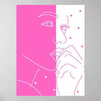 Poster Split Face Pink and White Polka Dot Line Art