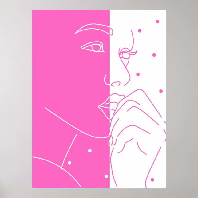 Poster Split Face Pink and White Polka Dot Line Art (Devant)