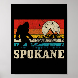 Poster Spokane Washington Bigfoot Vintage Mountain Hunter