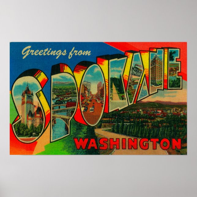 Poster Spokane, Washington - Scènes de grandes lettres 2 (Devant)