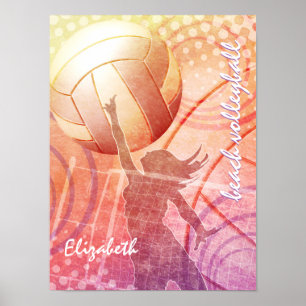 Poster Sport Girls Sunset Beach Volley-ball