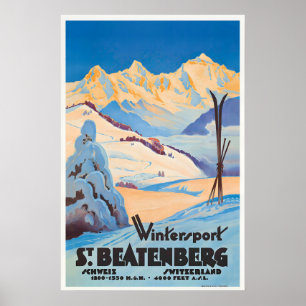 Poster Sports d'hiver à Beatenberg Suisse Vintage