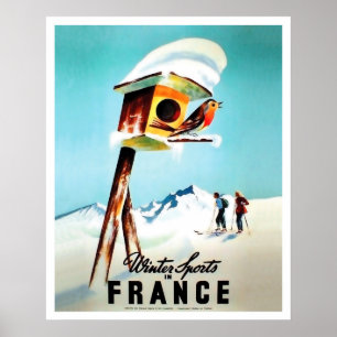 Poster Sports d'hiver en France, petit oiseau chez lui