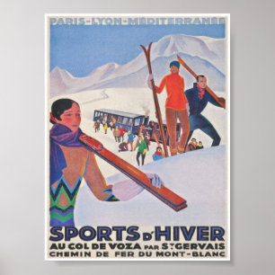 Poster Sports D'Hiver en France Sports d'hiver Ski Vintag