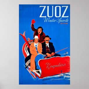 Poster Sports d'hiver en Zuoz, Engadine, Suisse