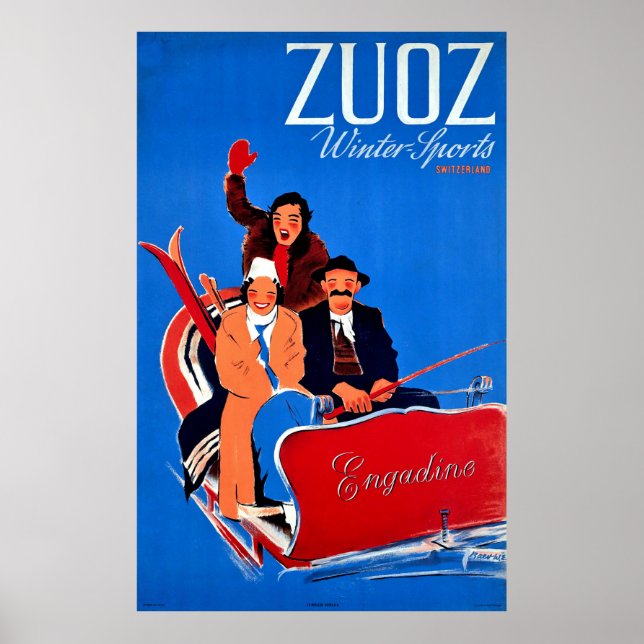 Poster Sports d'hiver en Zuoz, Engadine, Suisse (Devant)