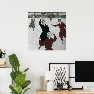 Poster Sports Vintage, joueuses de basket-ball en jeu