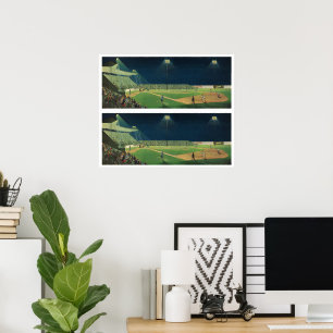 Poster Sports vintages, match de baseball de nuit