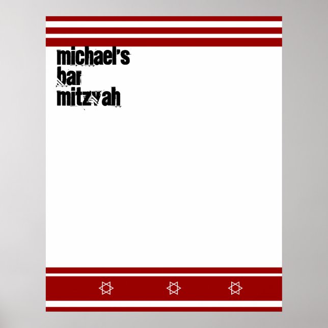 Poster Sporty Bar Mitzvah Connexion Carte Rouge Blanc (Devant)