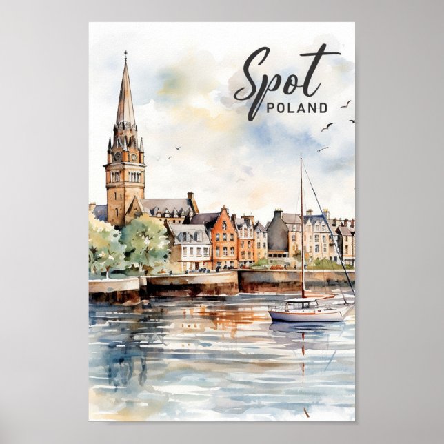 Poster Spot Pologne Aquarelle Peinture Voyage (Devant)