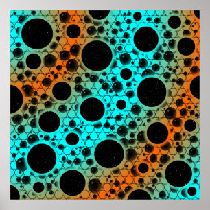 Poster Spots de bulles spatiales - Cyan/Orange