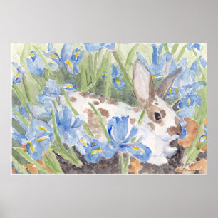 Poster Spotted Rabbit in Springtime Dutch Irises