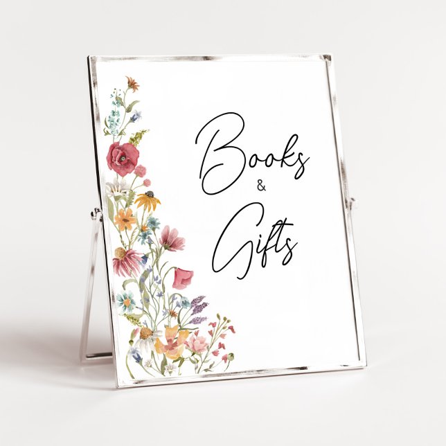 Poster Spring Baby in Bloom Baby showers Livres et cadeau (Boho Wildflower Baby Shower Books and Gifts Sign)