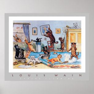 Poster Spring Cleaning par Louis Wain (1860-1939)