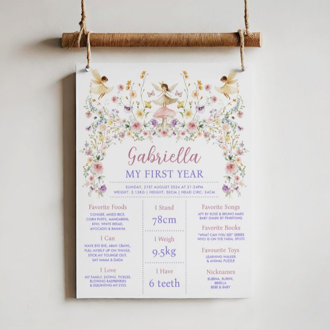 Poster Spring Floral Fairy First 1st Birthday Milestone (Créateur téléchargé)