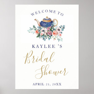Poster Spring floral teapot Bridal Shower welcome sign
