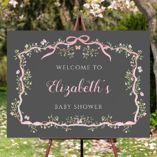 Poster Spring Garden Grey & Baby shower rose Bienvenue
