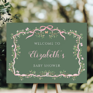 Poster Spring Garden Sage Vert rose Baby shower Bienvenue