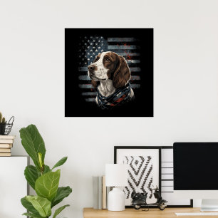 Poster Springer Spaniel Chien Drapeau Américain