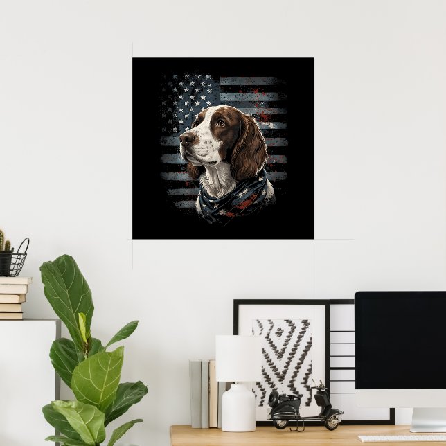 Poster Springer Spaniel Chien Drapeau Américain (Bureau à domicile)