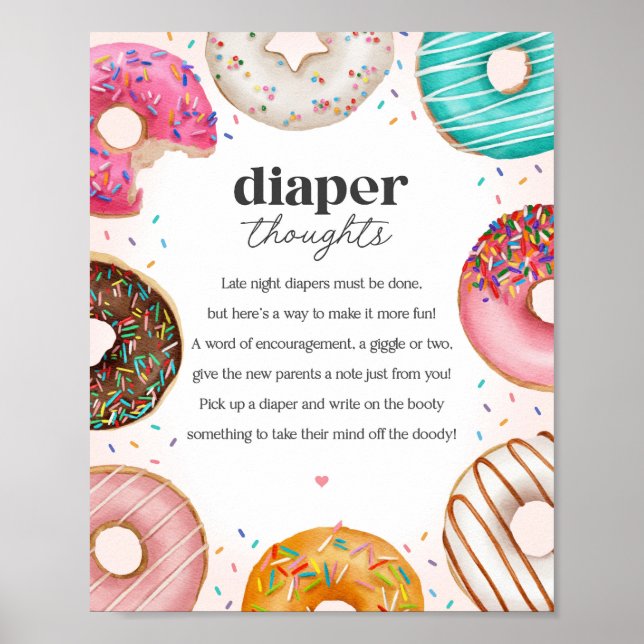 Poster Sprinted Donuts Baby shower Diaper Pensées Signe (Devant)