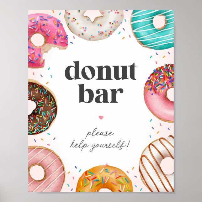 Poster Sprinted Donuts Birthday Bar Sign (Devant)