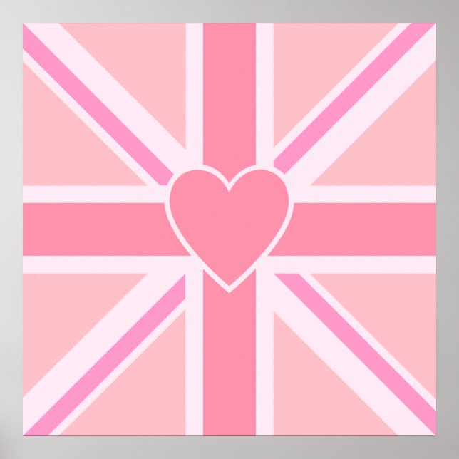 Poster Sqaure Union Jack Drapeau et rose coeur (Devant)