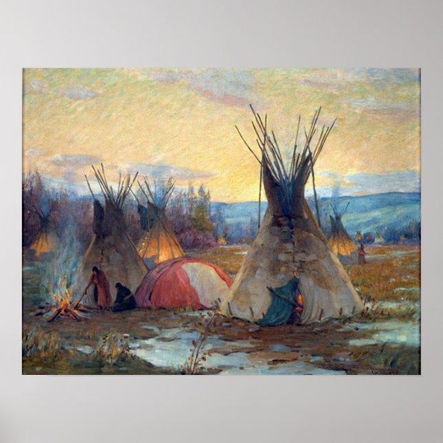 Poster Squaws Préparer Teepee de sueur (Devant)