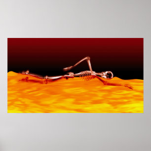 Poster Squelette à rayons X nager dans le lac de feu