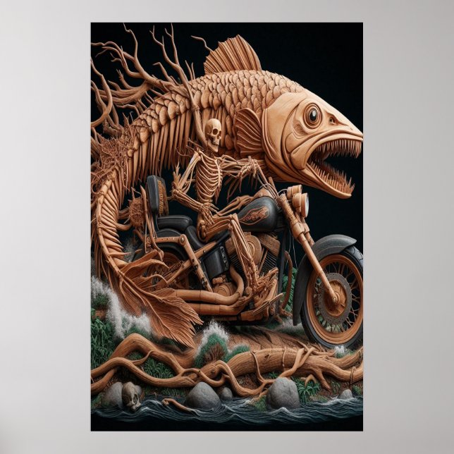 Poster squelette a roulé son vélo à hélico sur la piste (Devant)