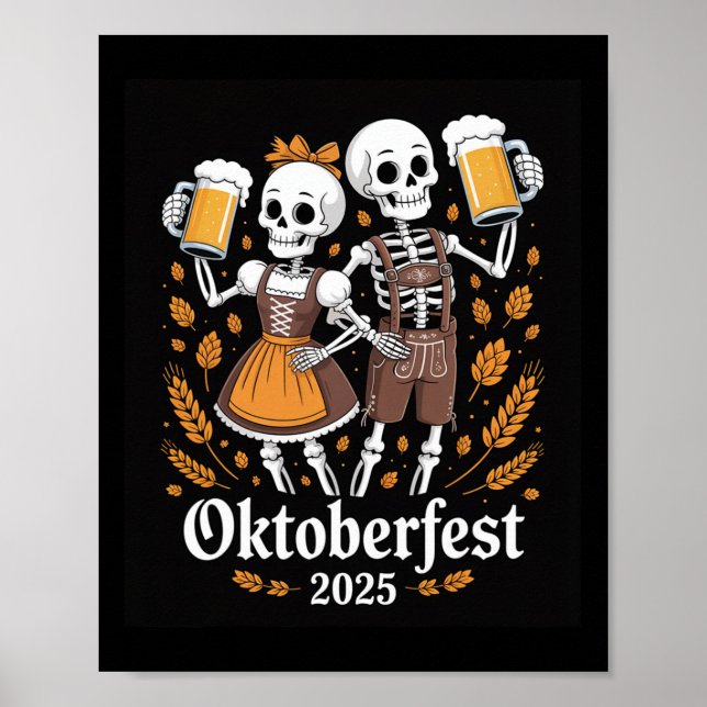 Poster Squelette allemand Halloween Lederhosen Funny 2025 (Devant)