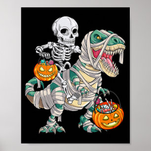 Poster Squelette amusant équitation maman Dinosaur T rex 
