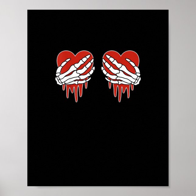 Poster Squelette anti-Valentin mains coeur Goth (Devant)