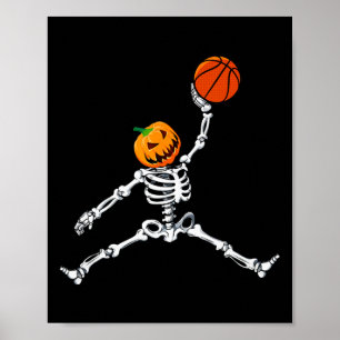 Poster Squelette Basketball Halloween Citrouille Slam Dun