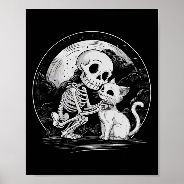 Poster Squelette Chat Crâne Kitty Cute Goth Halloween Cos (Devant)