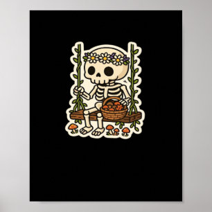 Poster Squelette Cottagecore avec couronne de fleurs