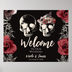 Poster Squelette Crâne Mauve Rose Poussiéreuse Bienvenue