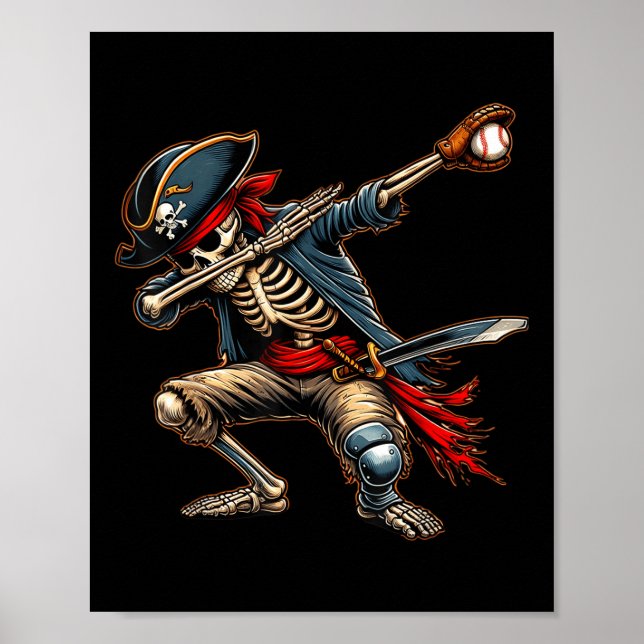 Poster Squelette Dab Skeleton Pirate de baseball  (Devant)