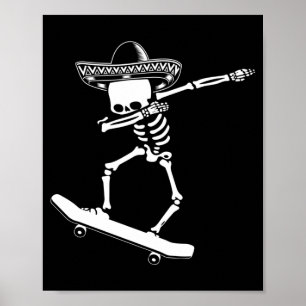 Poster Squelette Dabbing Skateboard Dia De Los Muertos