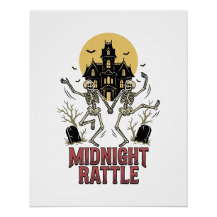 Poster Squelette dansant Halloween Manoir hanté Vintage G