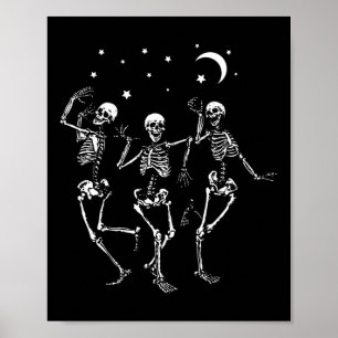 Poster Squelette dansant sous la lune drôle et heureux Ha