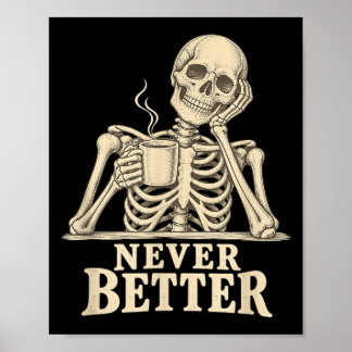 Poster Squelette de café drôle gothique Halloween caféine