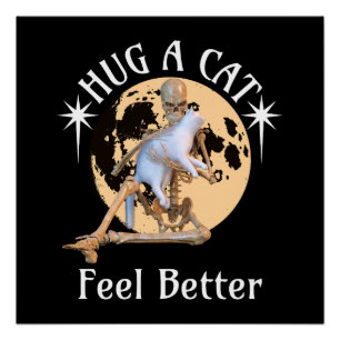 Poster Squelette de chat câlin au clair de lune Confort H